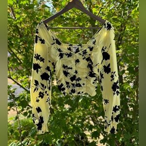 Open Edit yellow and black floral blouse size XS